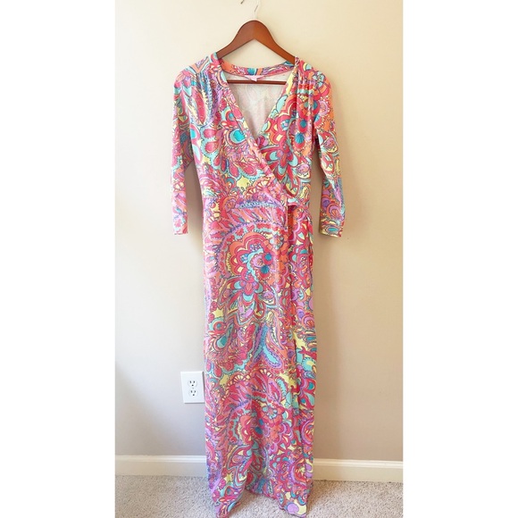 Lilly Pulitzer Adrina Long Maxi Wrap Dress Feeling Groovy Size Small - Picture 2 of 3
